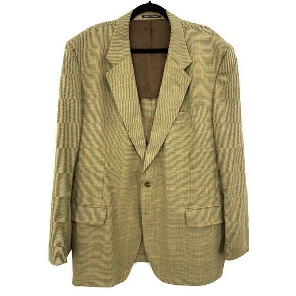 BURBERRY Vintage Yellow Gold Plaid Lynfield 2 Button Blazer Jacket Size 46L - Picture 1 of 12